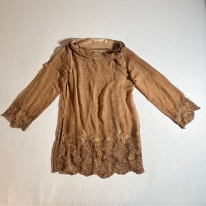 Soft Surroundings Silk Embroidered Renee Cowl Tunic w/ Slip in Brown, XS